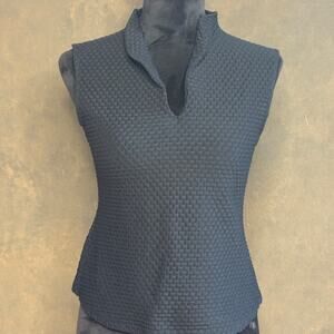 Vintage Y2K G Wheels Black Textured Sleeveless Split Collar Stretch Top Small US